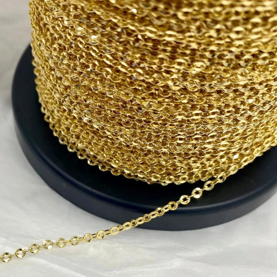 10k Solid Gold Diamond Cut Cable Chain by the Inch or Meter