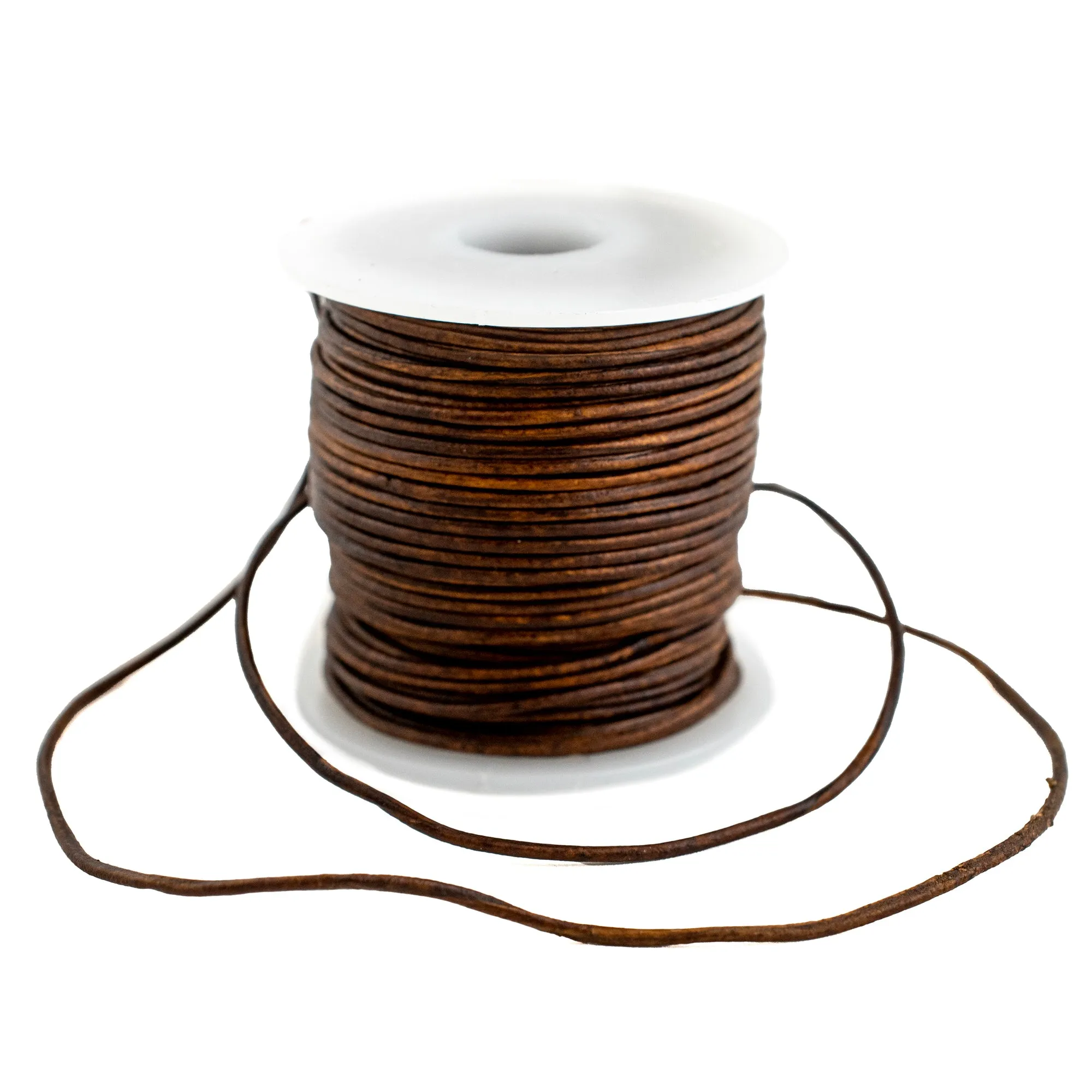 1.0mm Dark Brown Distressed Round Leather Cord (75ft)