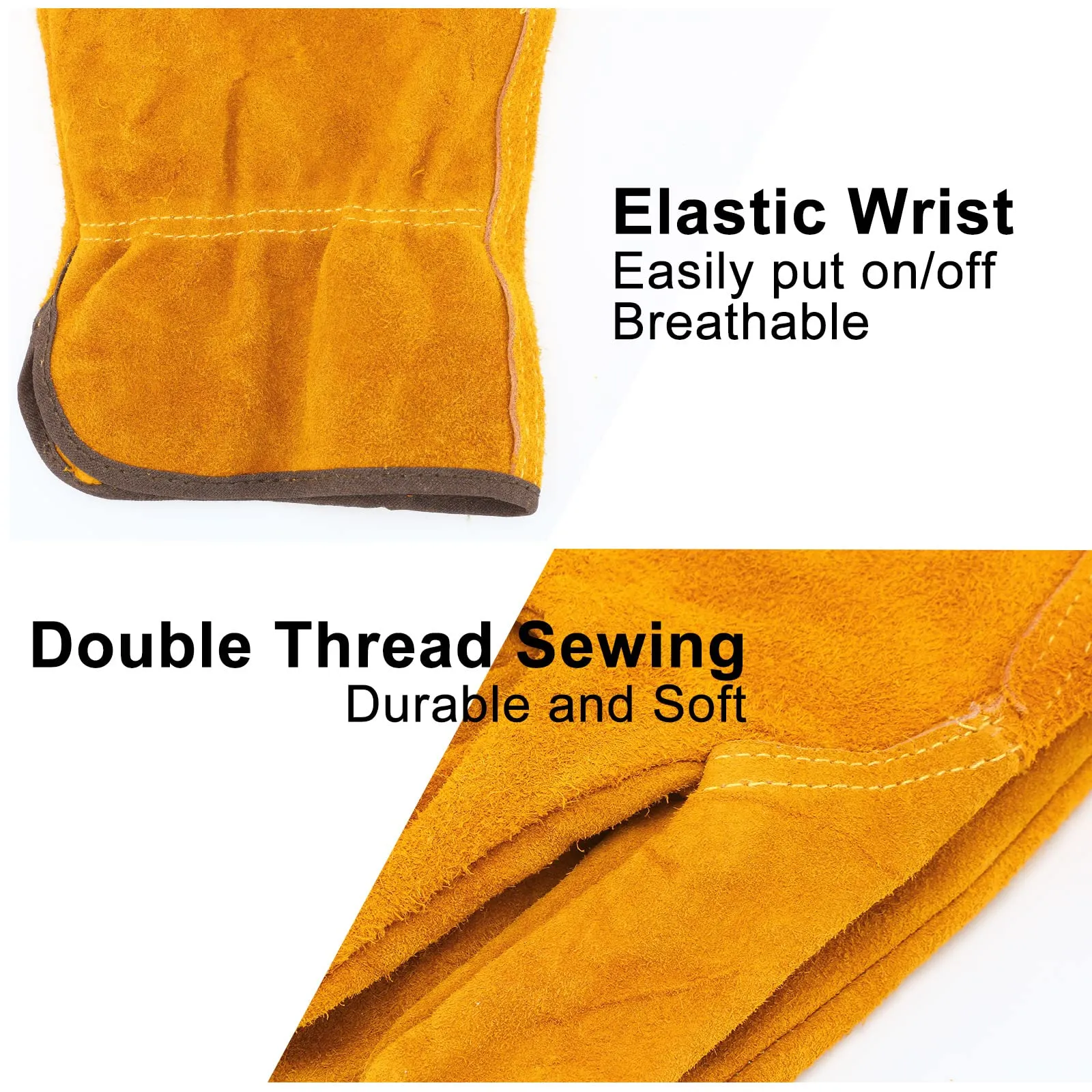12 Pairs Leather Work Gloves Flexible Grip Gardening Gloves Thorn Proof Cut Resistant Cowhide Construction Gloves Men Women (Gold)