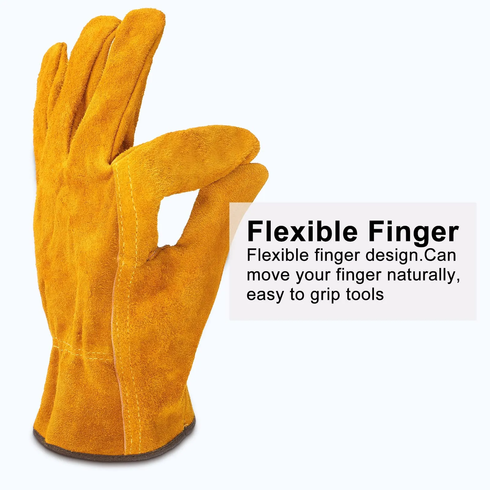 12 Pairs Leather Work Gloves Flexible Grip Gardening Gloves Thorn Proof Cut Resistant Cowhide Construction Gloves Men Women (Gold)