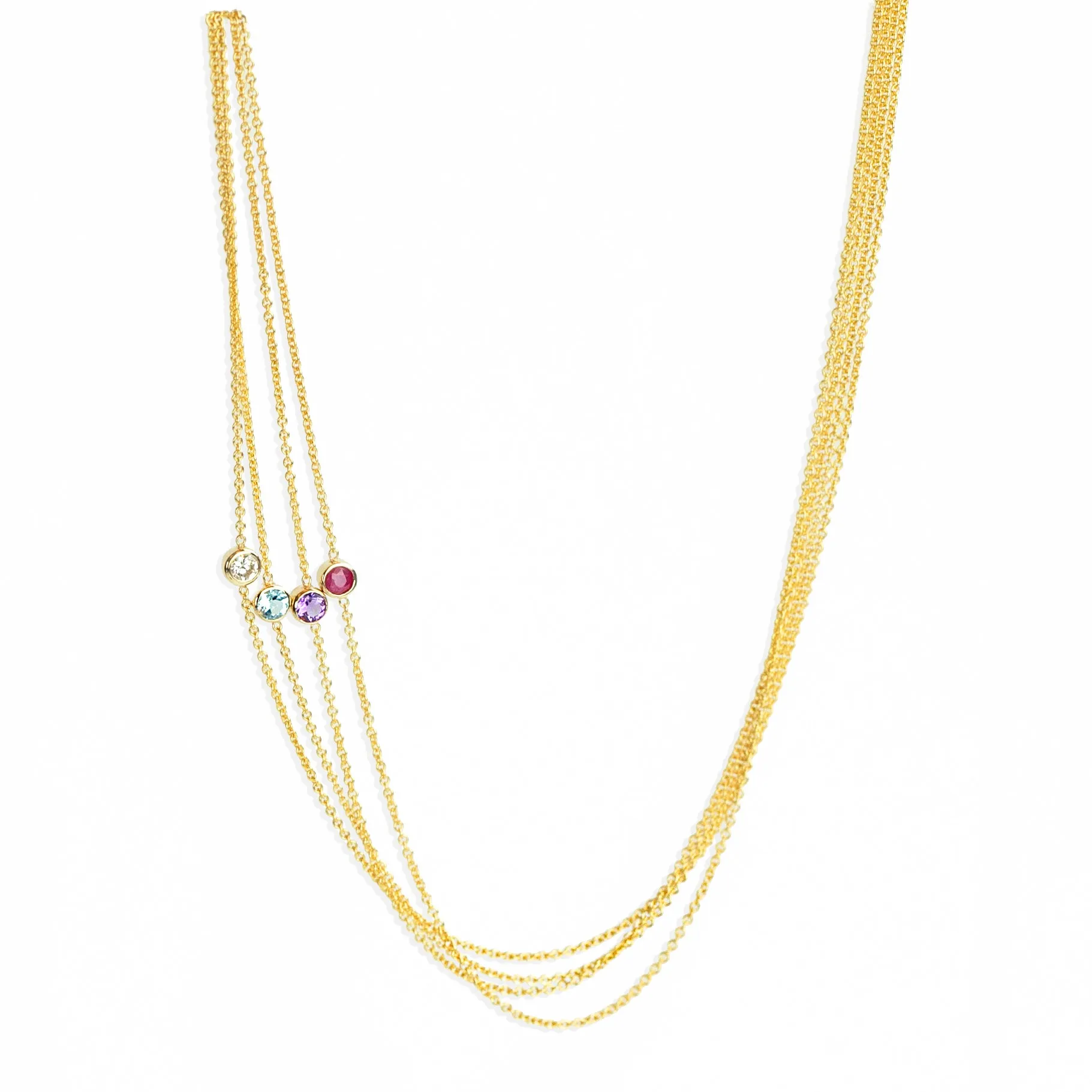 14K Gold Asymmetrical Birthstone Necklace - Diamond (April)