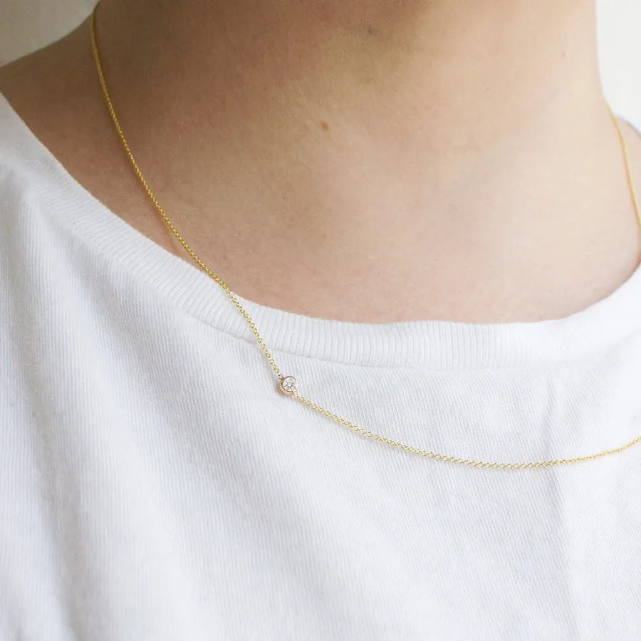 14K Gold Asymmetrical Birthstone Necklace - Diamond (April)