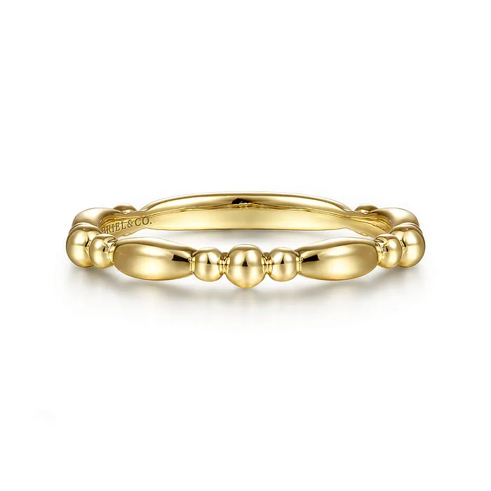 14K Yellow Gold Alternating Bar and Bujukan Bead Stackable Ring