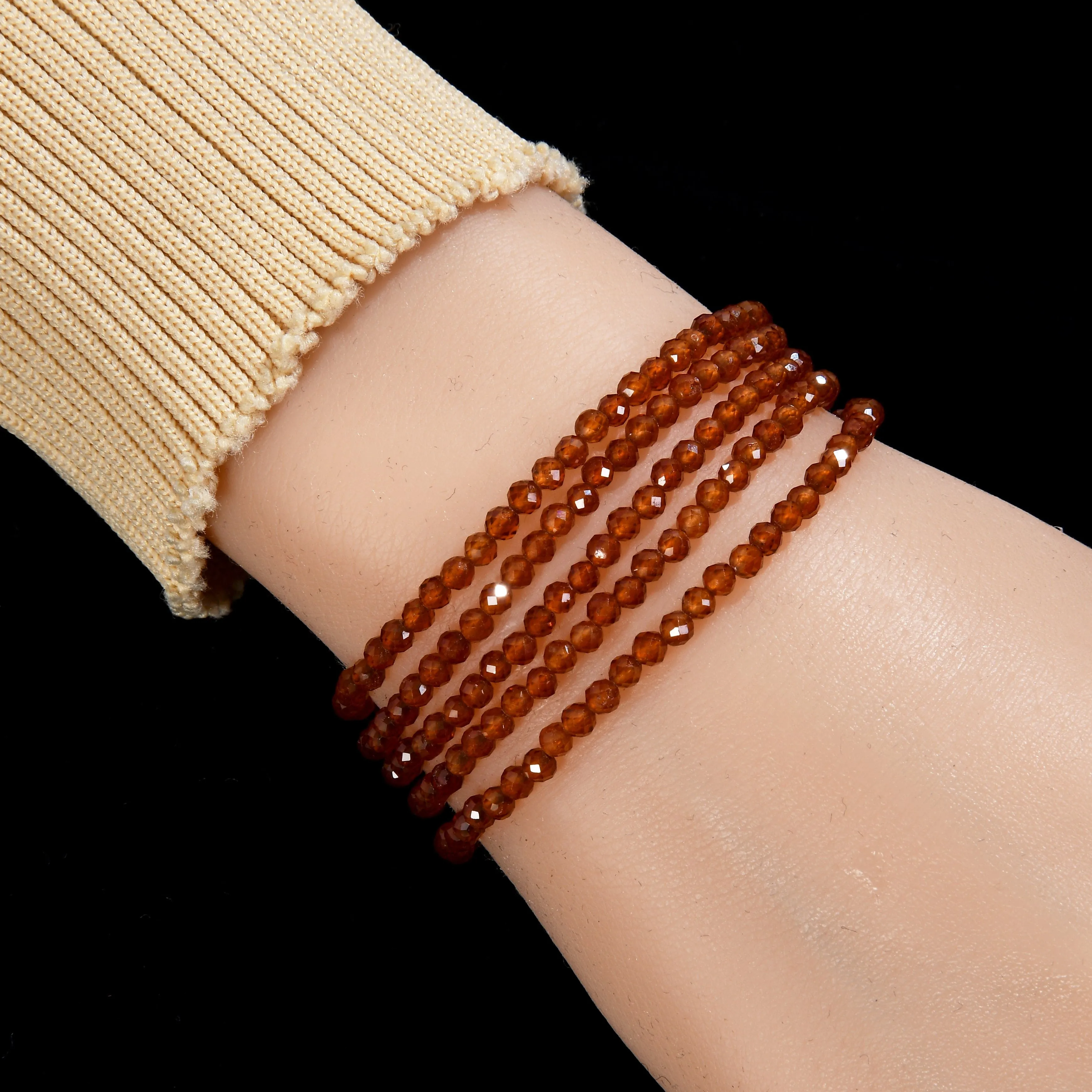 3mm Orange Garnet Faceted 31" Necklace / Multi Wrap Bracelet