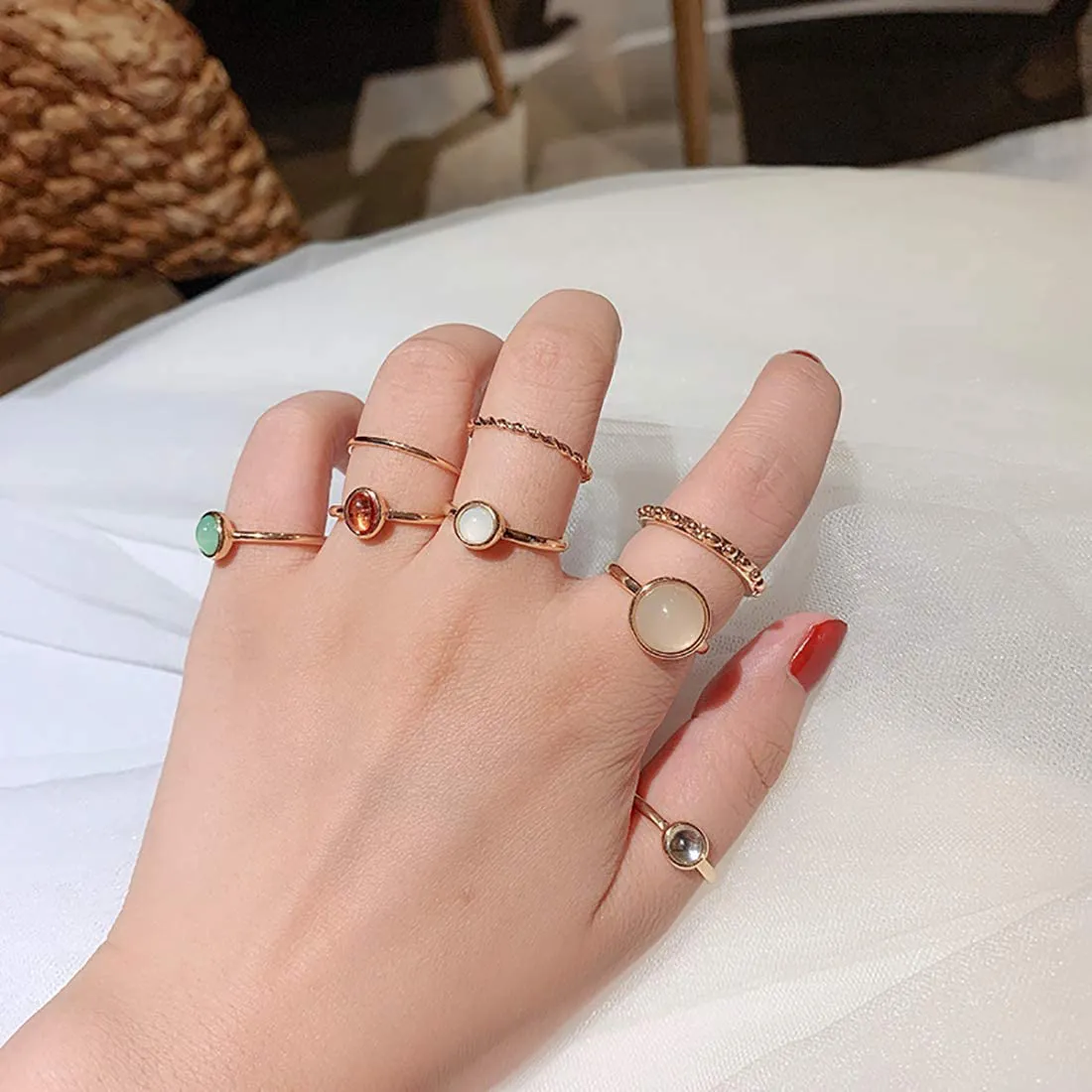 7-19pcs Silver Star Moon Knuckle Ring Set for Women Girls Vintage Stackable Midi Finger Rings Set