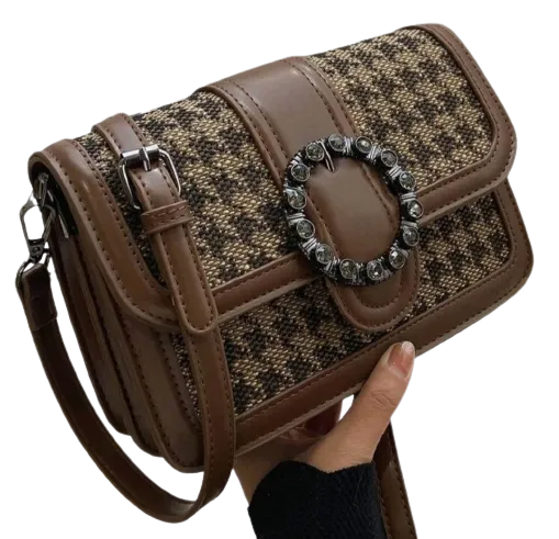 Bag - Shoulder - metal decor houndstooth saddle