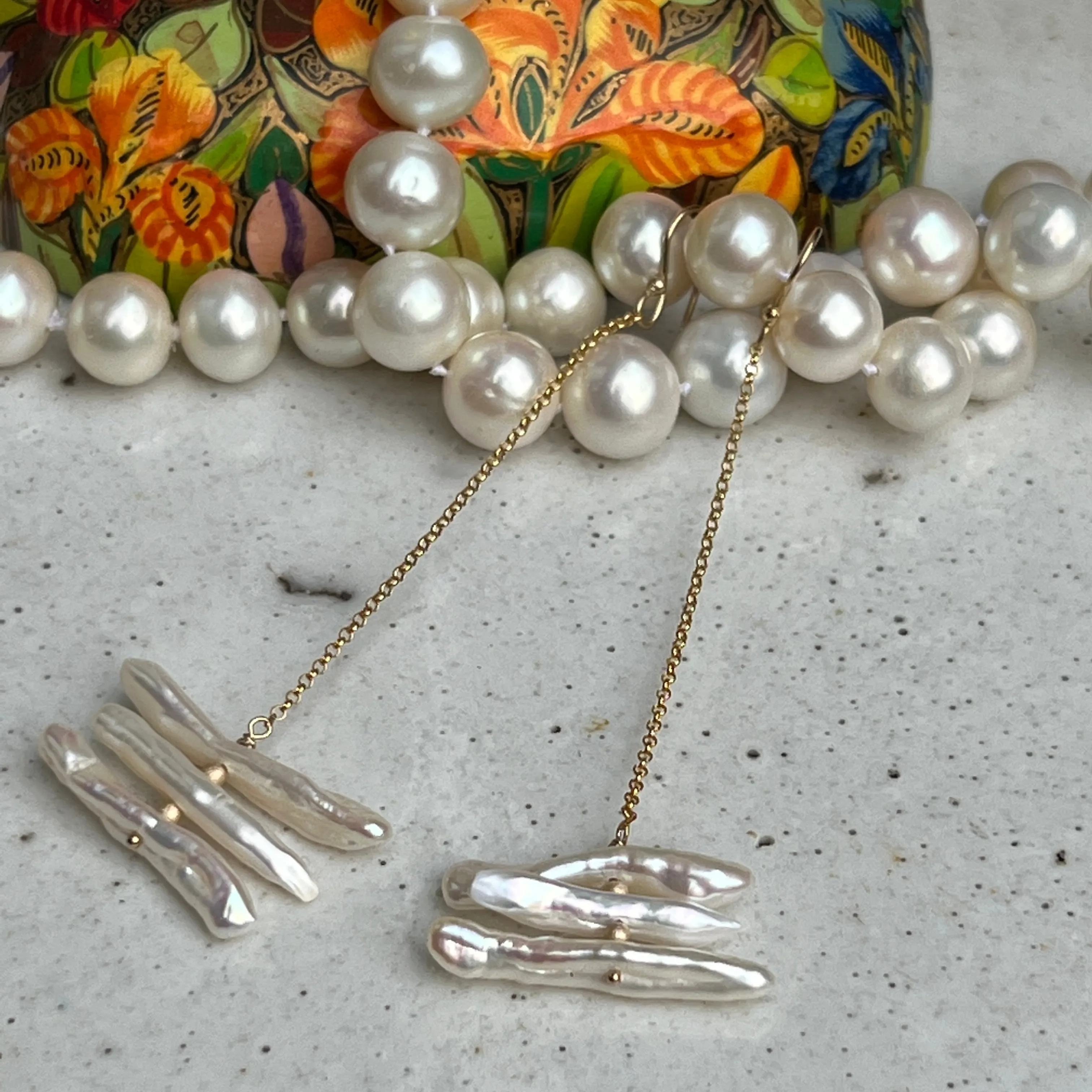 Biwa Pearl Stack Moonbeam Earrings