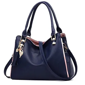Blue Pu Leather Tassel Handbag For Women