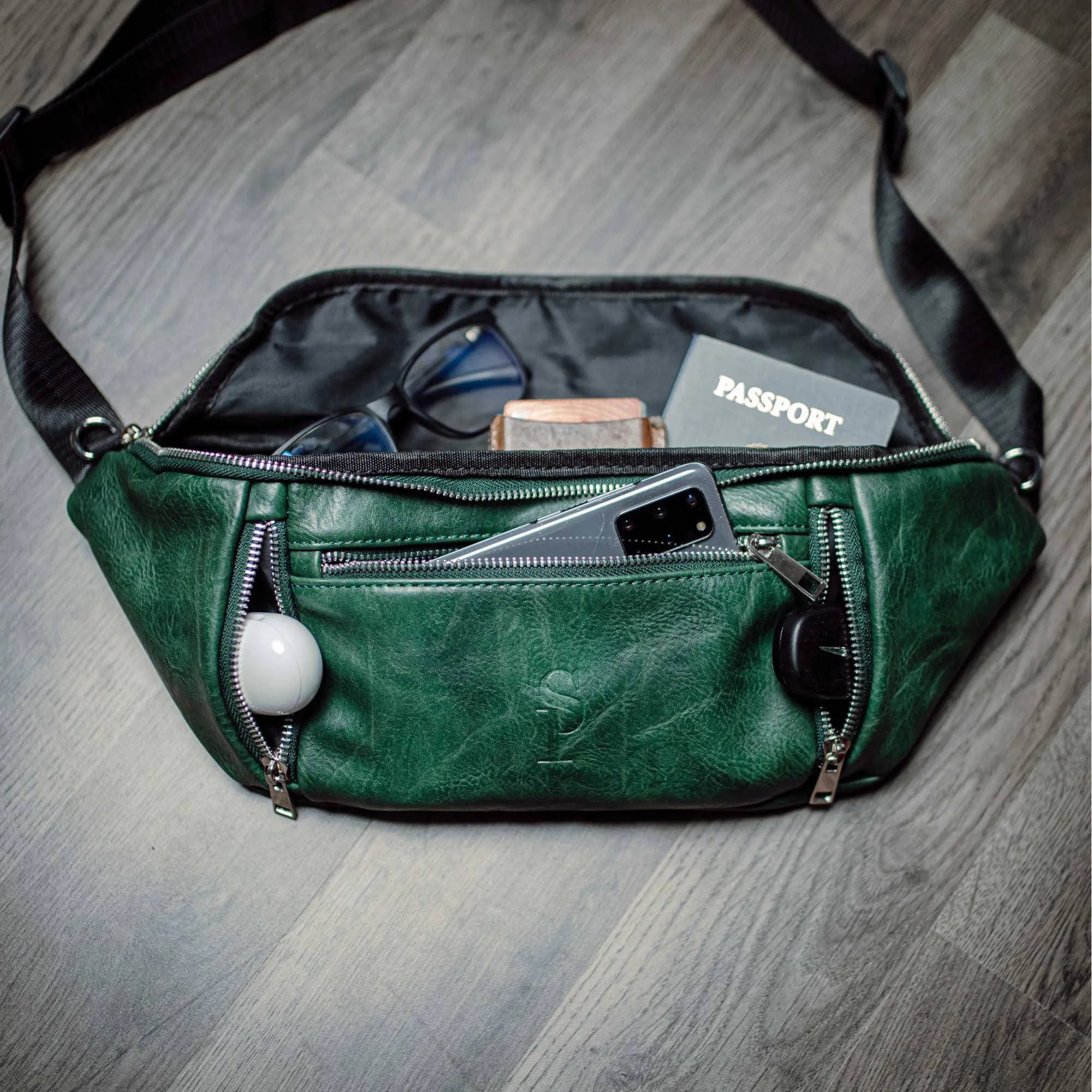 Emerald Green Leather Cross Body-Waist Bag