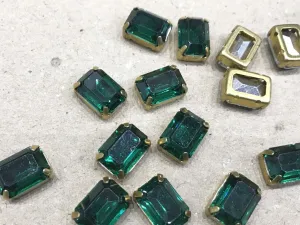 Emerald Green Rectangular Resin Stones with Catcher (14x10 mm) (Wholesale)