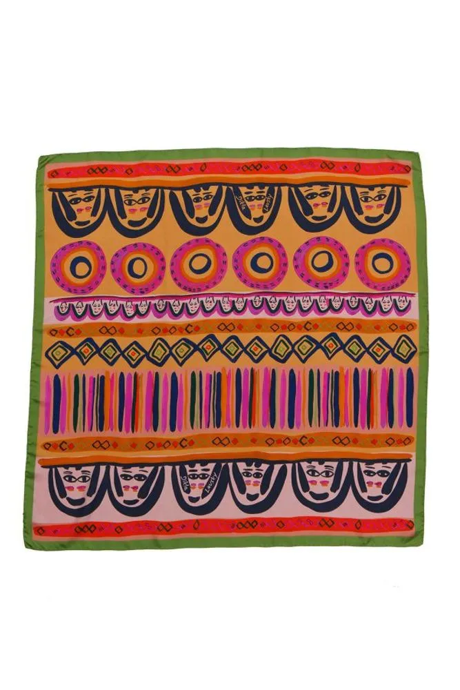 FACES SQUARE SILK SCARF IN LIGHT BLUE