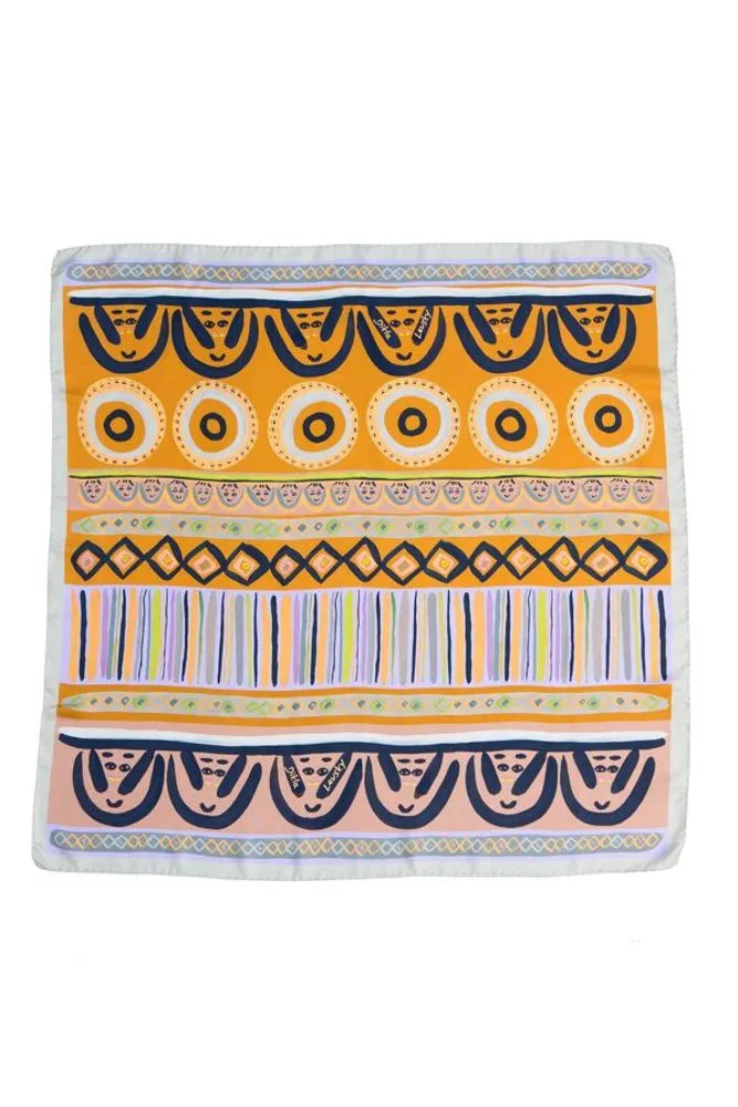 FACES SQUARE SILK SCARF IN LIGHT BLUE