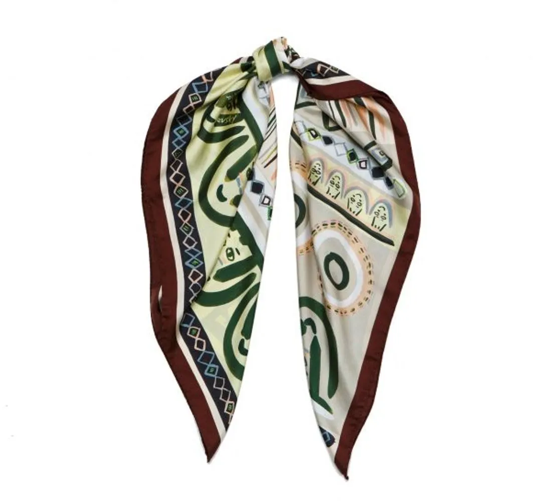 FACES SQUARE SILK SCARF IN LIGHT BLUE