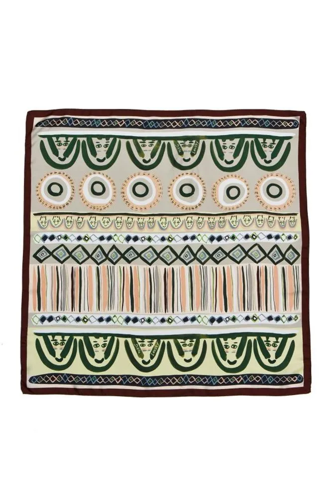 FACES SQUARE SILK SCARF IN LIGHT BLUE