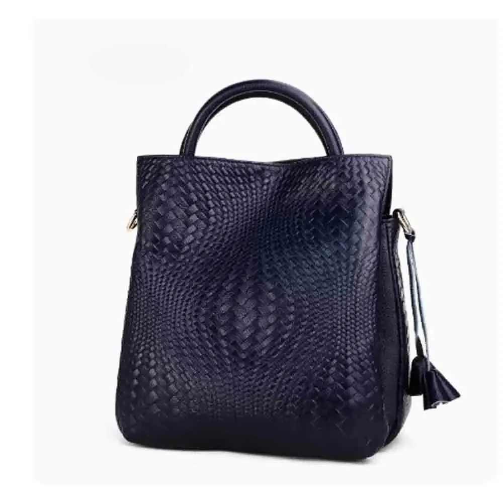 Fashion Knitted Genuine Leather Shoulder Bag