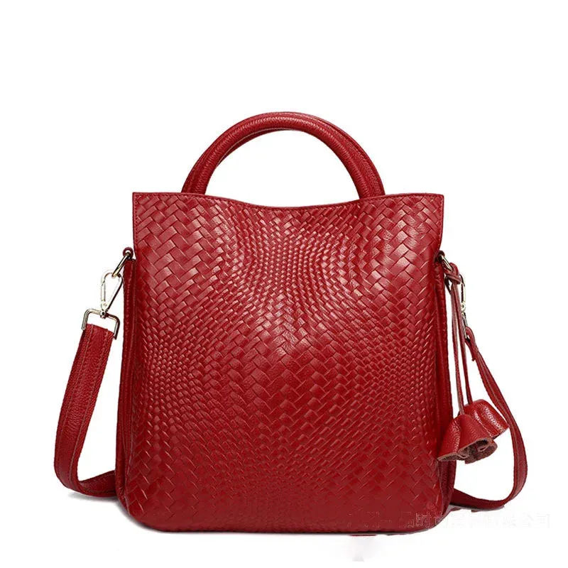 Fashion Knitted Genuine Leather Shoulder Bag