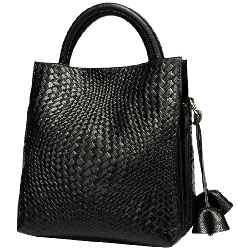 Fashion Knitted Genuine Leather Shoulder Bag