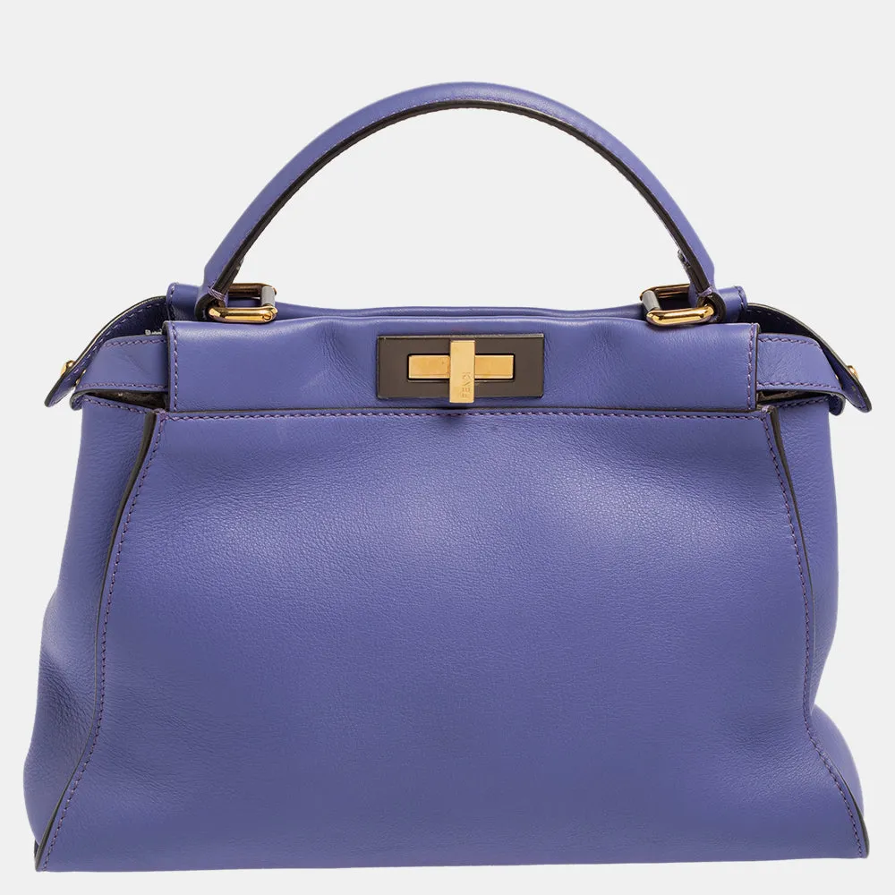Fendi Purple Leather Medium Peekaboo Top Handle Bag
