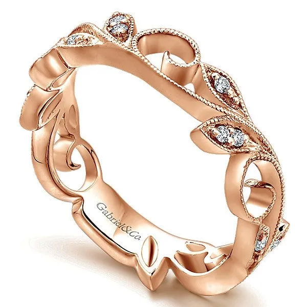 Floral Stackable Diamond  Band 14K Rose Gold