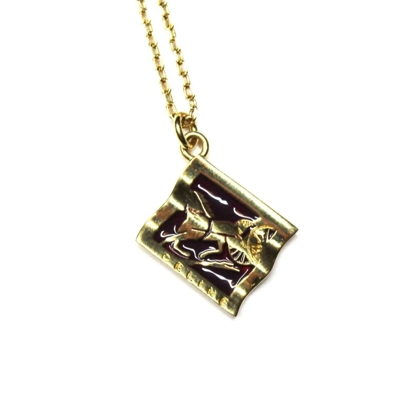 Gold Celine Horse and Wagon Chain with Black Enamel Accents