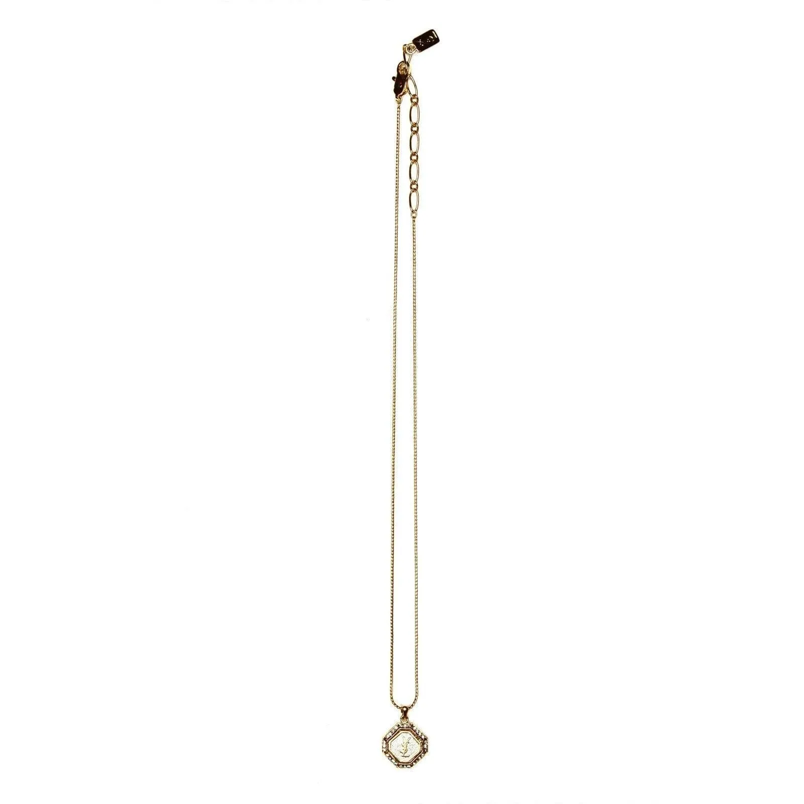 Gold YSL Octagon Logo Chain with Crystal Accents