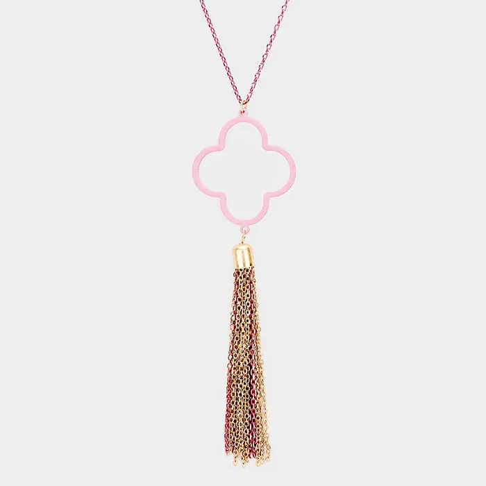 iLLASPARKZ Colored Clover Metal Chain Tassel Pendant Long Necklace