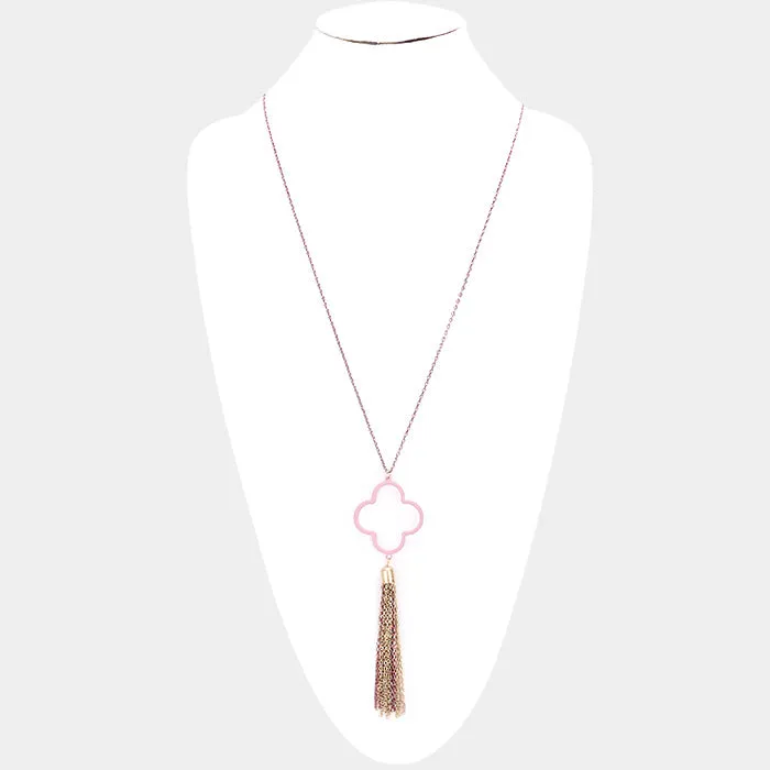 iLLASPARKZ Colored Clover Metal Chain Tassel Pendant Long Necklace
