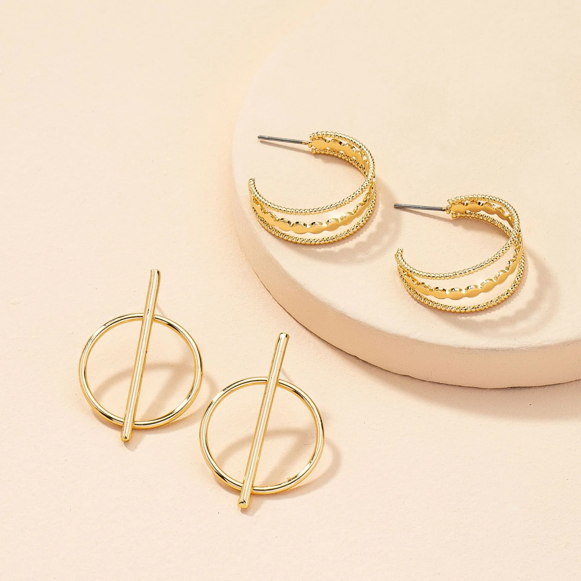 Irregular Metal Geometric Earrings Set - Vienna Verve Collection