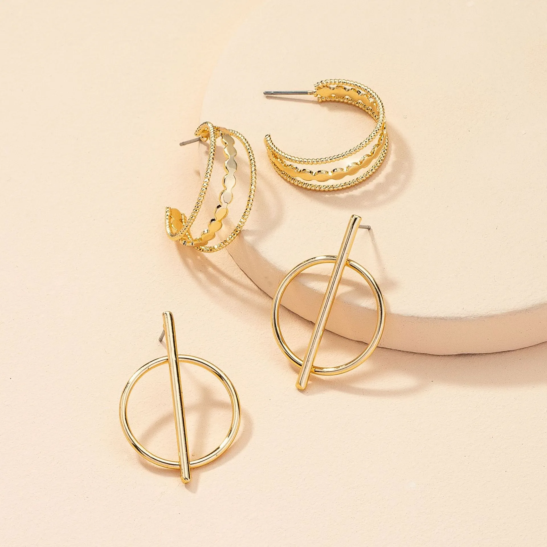 Irregular Metal Geometric Earrings Set - Vienna Verve Collection
