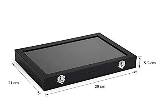 KriShyam® Fabric Glass Jewelry Ring Display Box Tray Holder Storage Box Organizer Display Storage Showcase Holder Organizer, Fabric Glass Tray Holder Storage Box Organizer (Black)