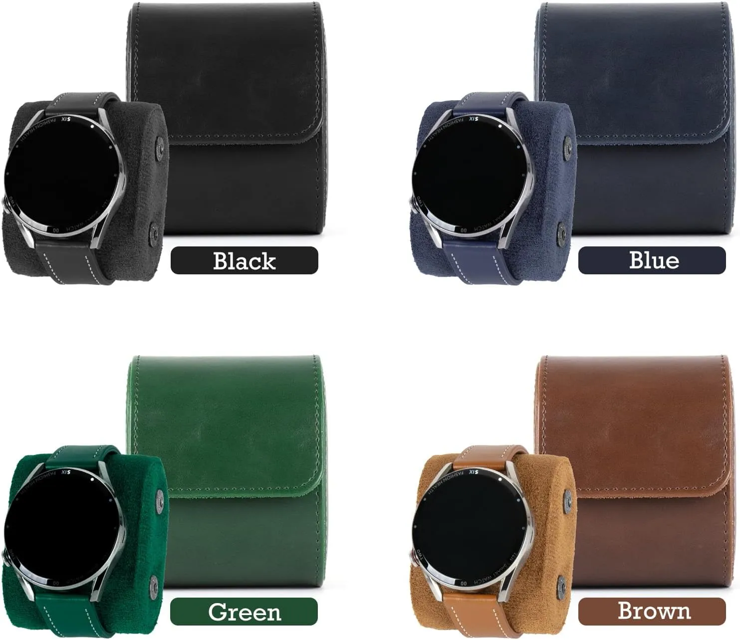 Leather Single Watch Box, Vintage Watch Roll Travel Case for Men and Women, Green