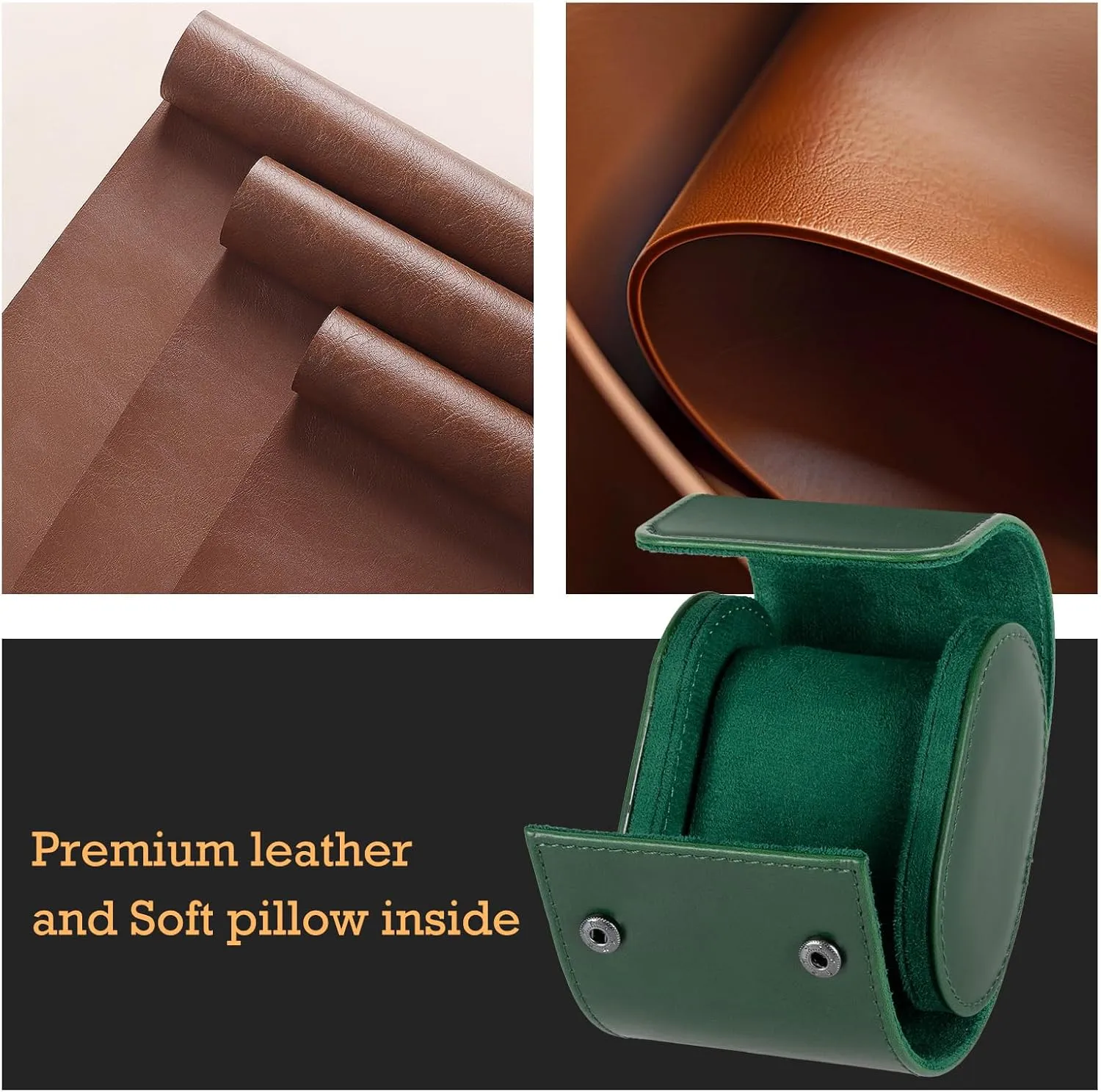 Leather Single Watch Box, Vintage Watch Roll Travel Case for Men and Women, Green