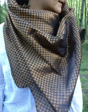 Luxury Brocade Black and Gold Silk Scarf