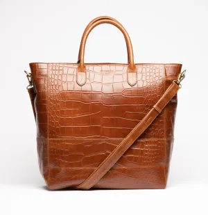 Luxury Leather Business Tote Cognac Croco