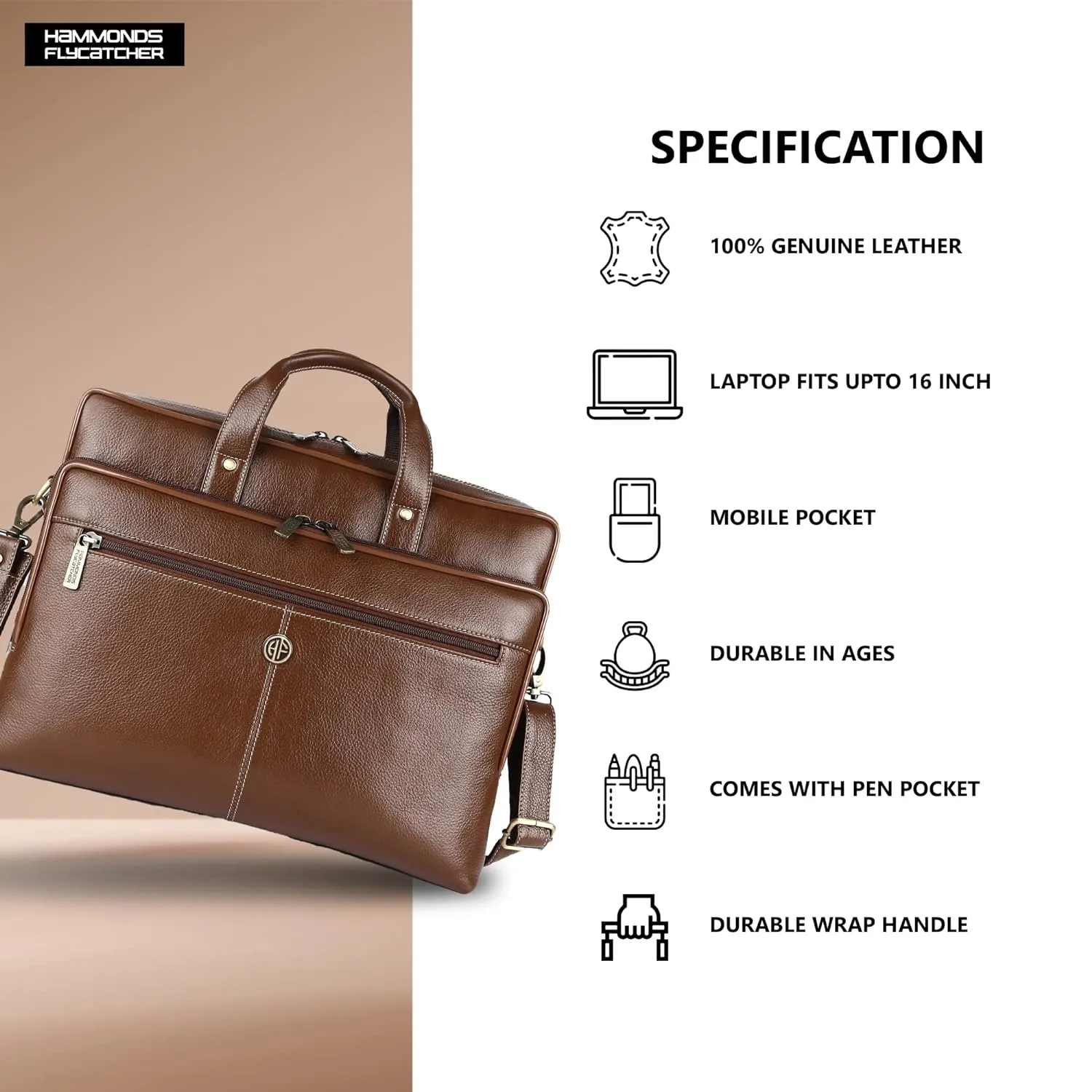 Luxury Leather Laptop Bag for Men - Office Shoulder Bag - Fits 14/15.6/16 Inch Laptops/MacBook