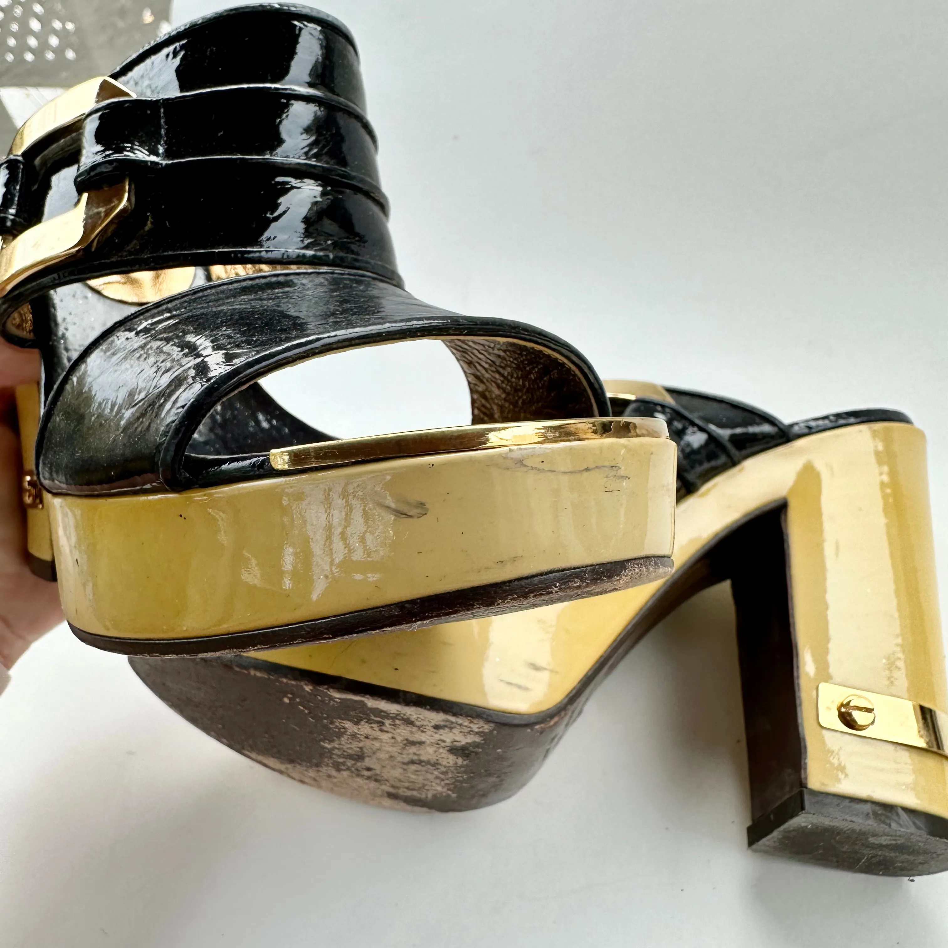 Marc by Marc Jacobs Black Patent and Yellow Heel Shoe