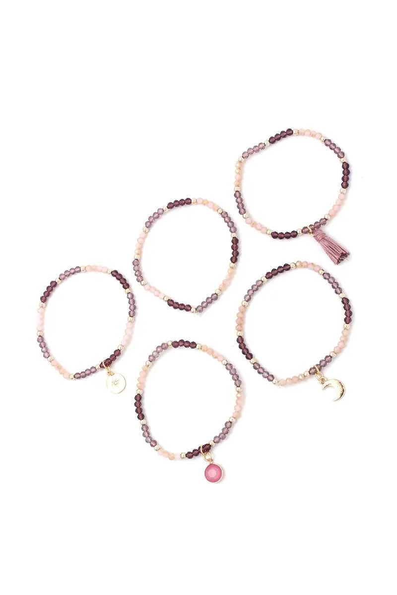 Moon Charm Tassel Stackable Bracelet