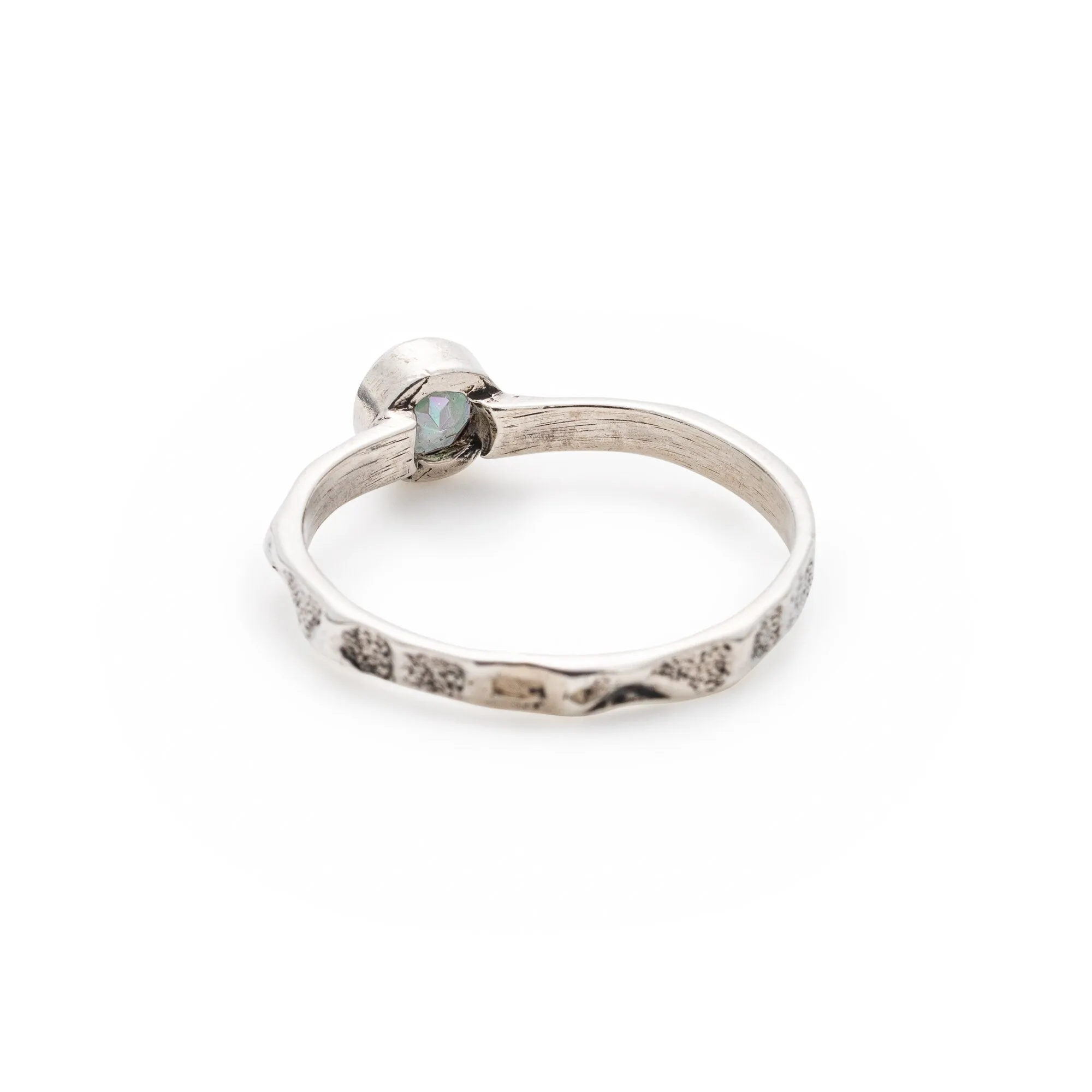 Mystic Topaz Ring - Purple Solitaire Ring - Hammered Silver Band