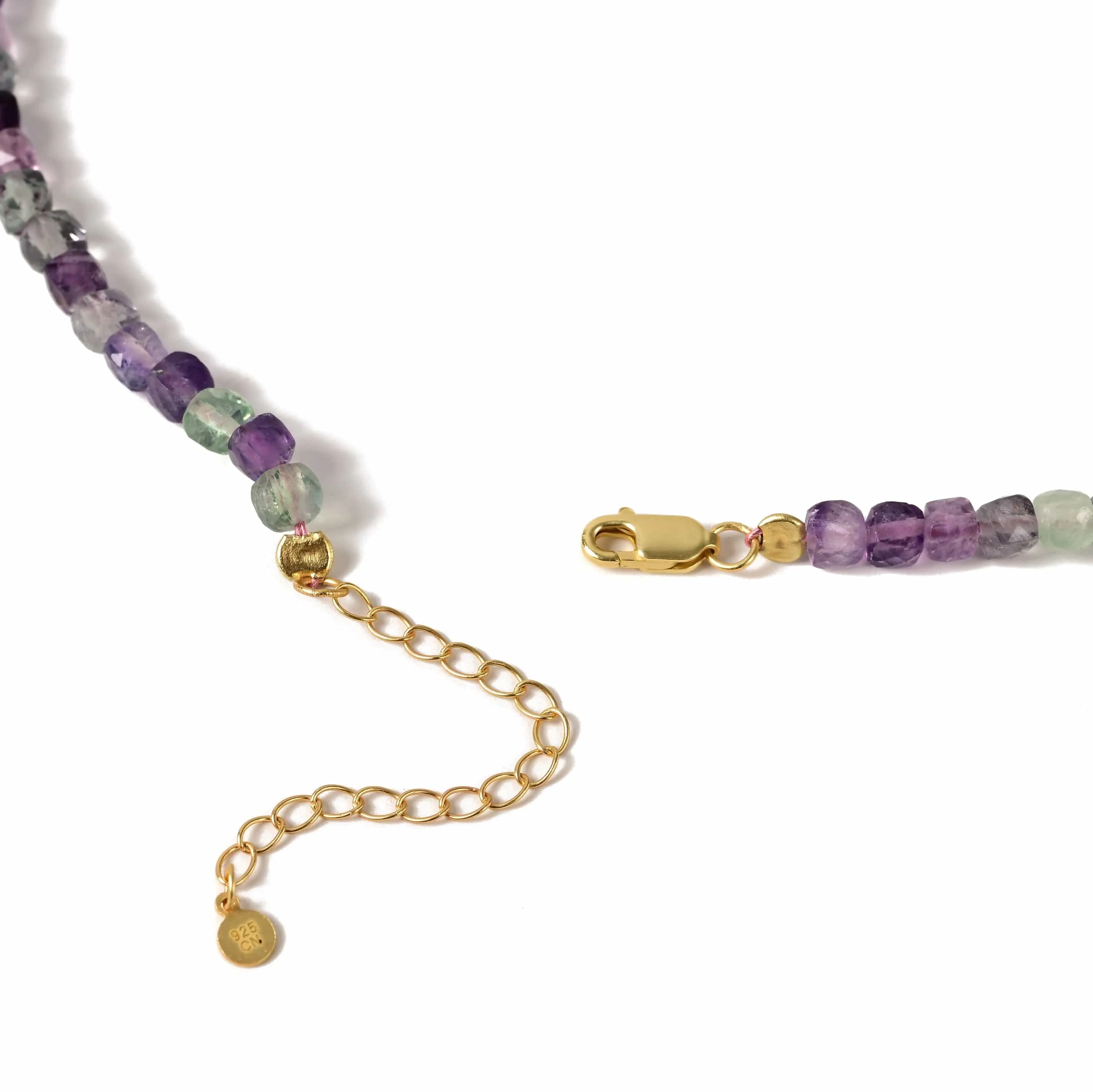 Natural Fluorite Faceted 4mm Barrel 16" Necklace with Sterling Silver Extender