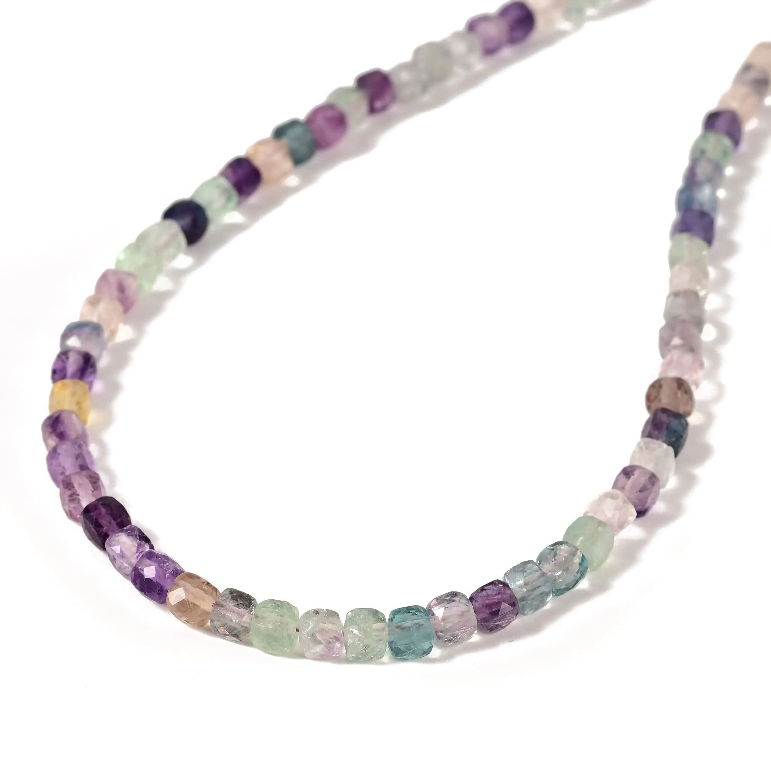 Natural Fluorite Faceted 4mm Barrel 16" Necklace with Sterling Silver Extender