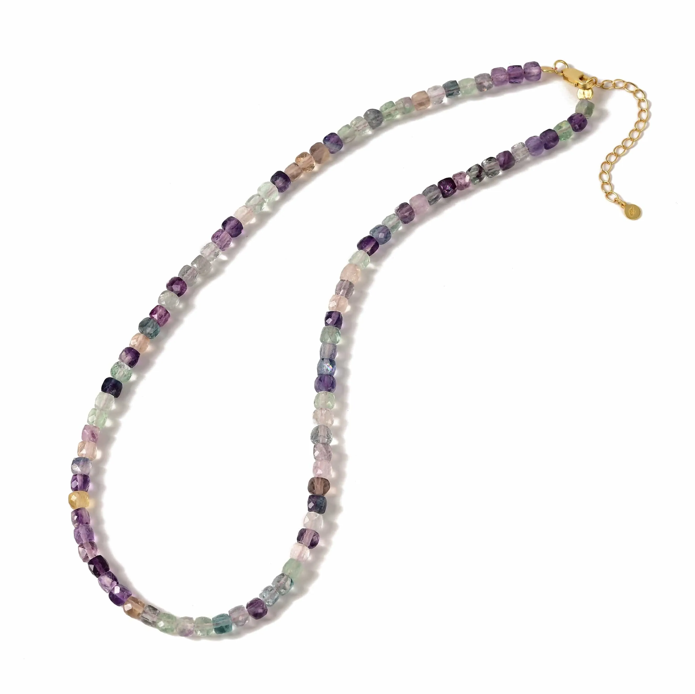 Natural Fluorite Faceted 4mm Barrel 16" Necklace with Sterling Silver Extender