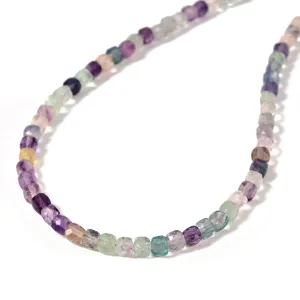 Natural Fluorite Faceted 4mm Barrel 16" Necklace with Sterling Silver Extender