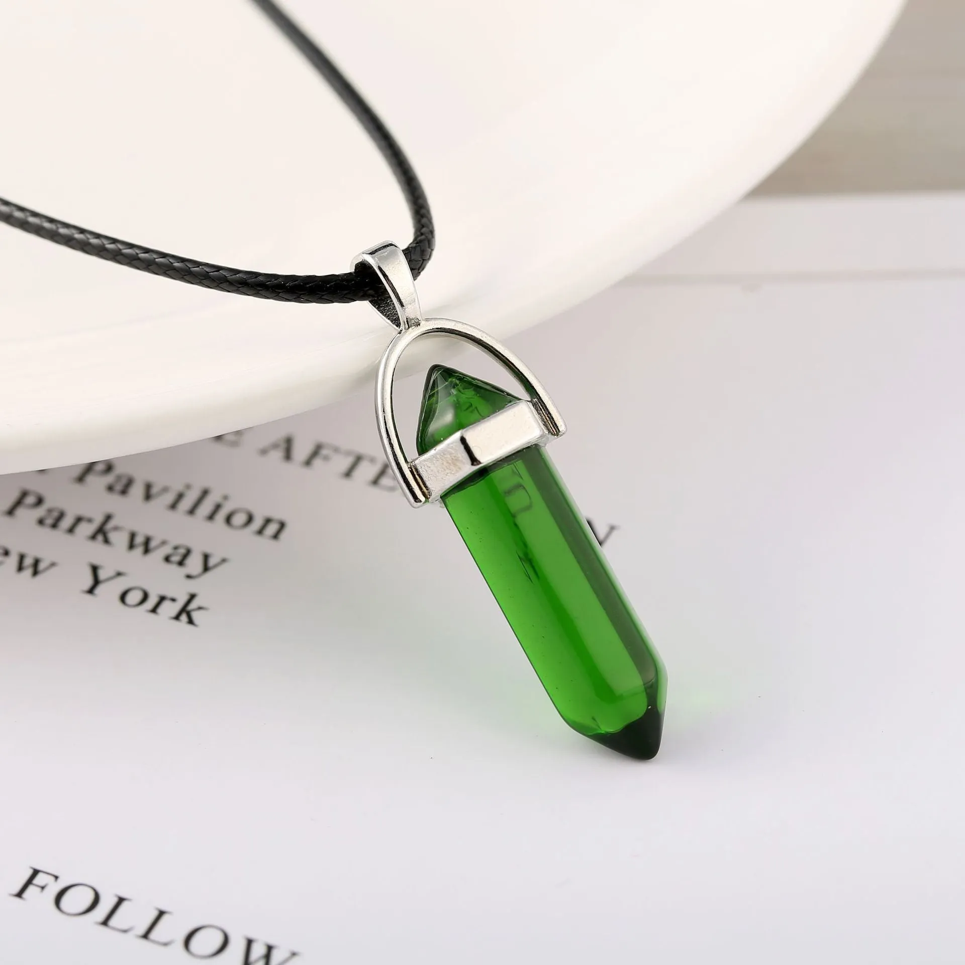 Natural Stone Bullet Hexagon Pillar Necklace