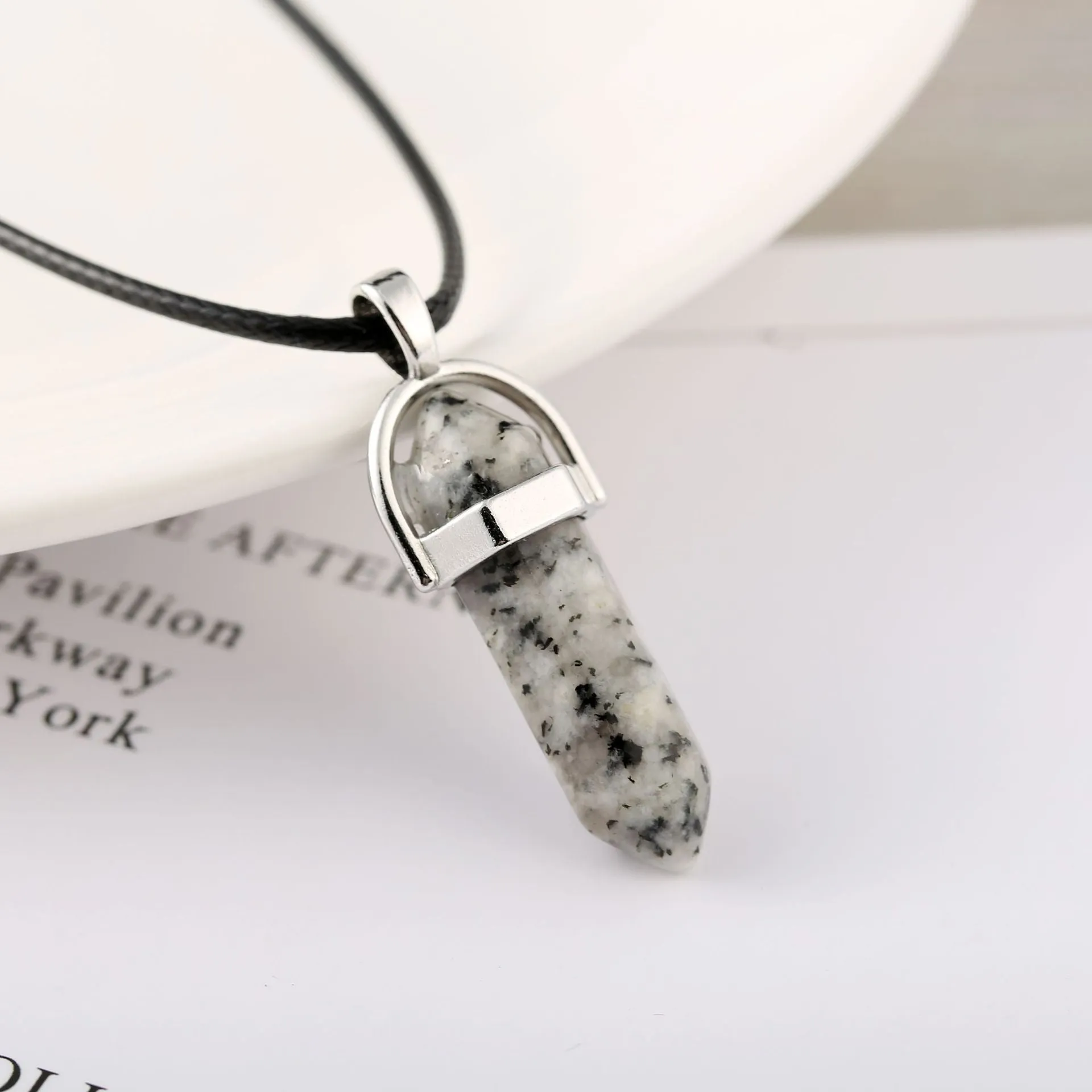 Natural Stone Bullet Hexagon Pillar Necklace