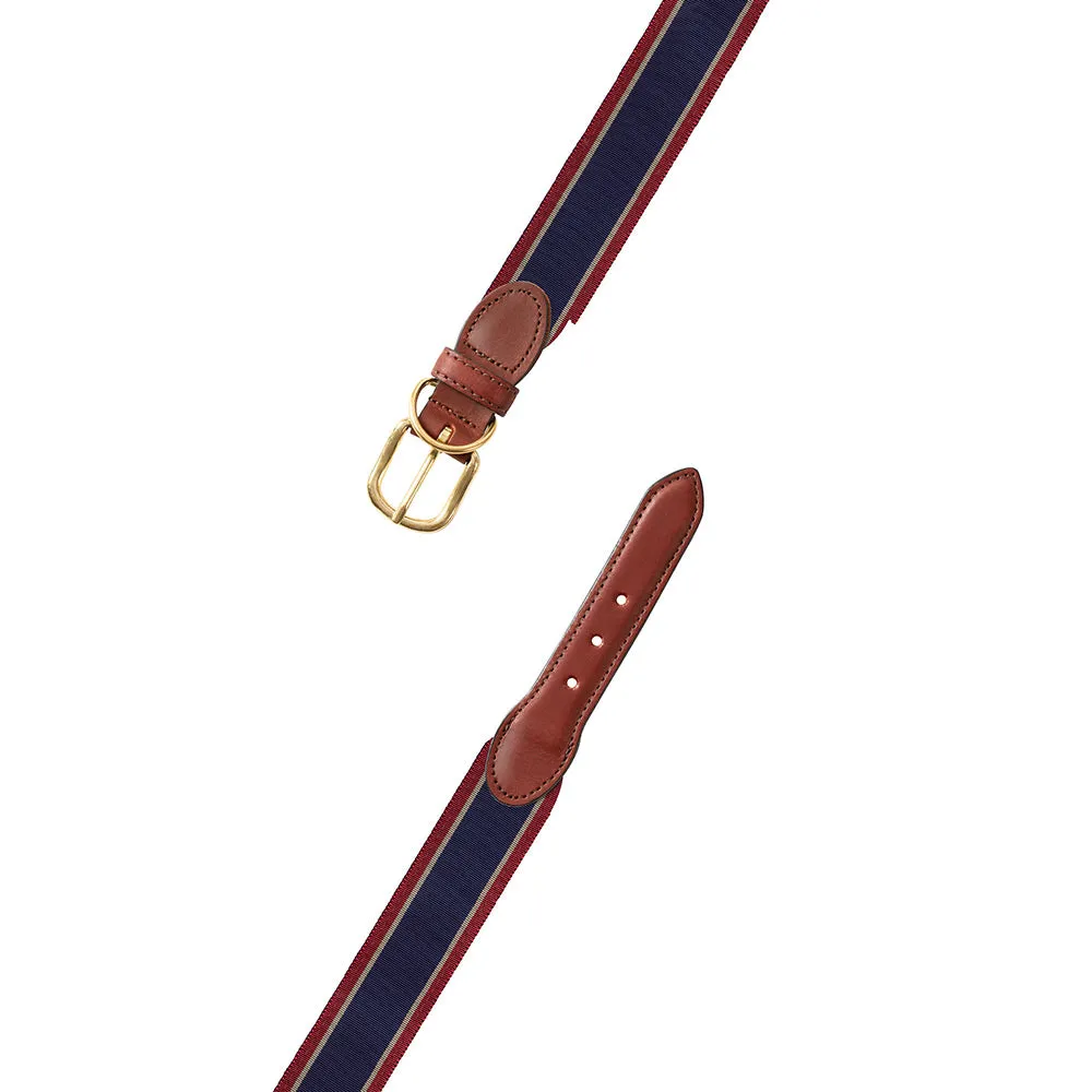 Navy, Tan & Burgundy Grosgrain Ribbon Dog Collar