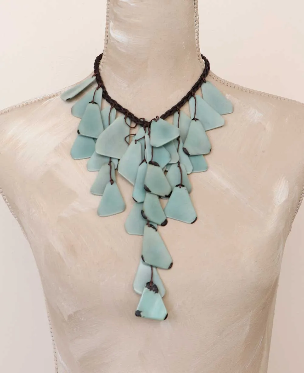 Pastel Sea Green Waterfall Tagua Necklace