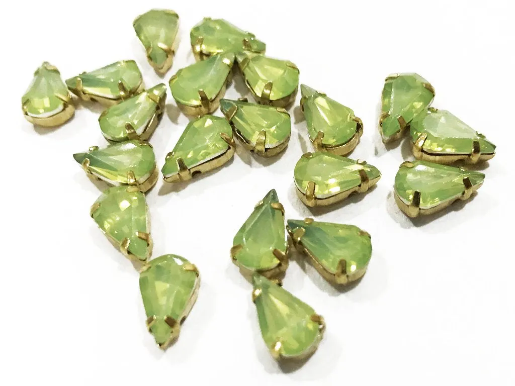 Peridot Green Opal Drop Resin Stones with Catcher (10x6 mm) (Wholesale)