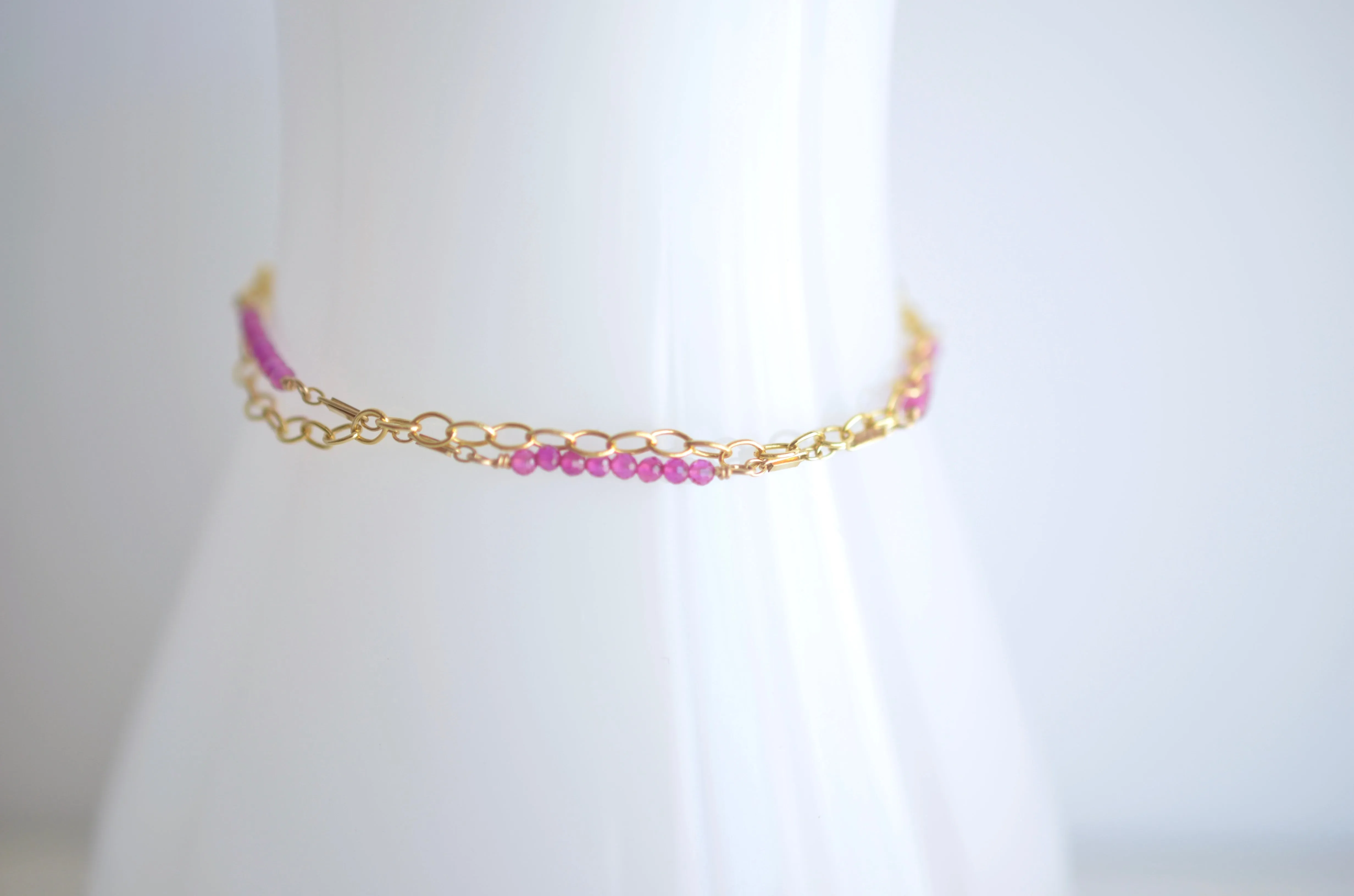 Piper -  Pink Agate, 14k Gold Filled Bracelet