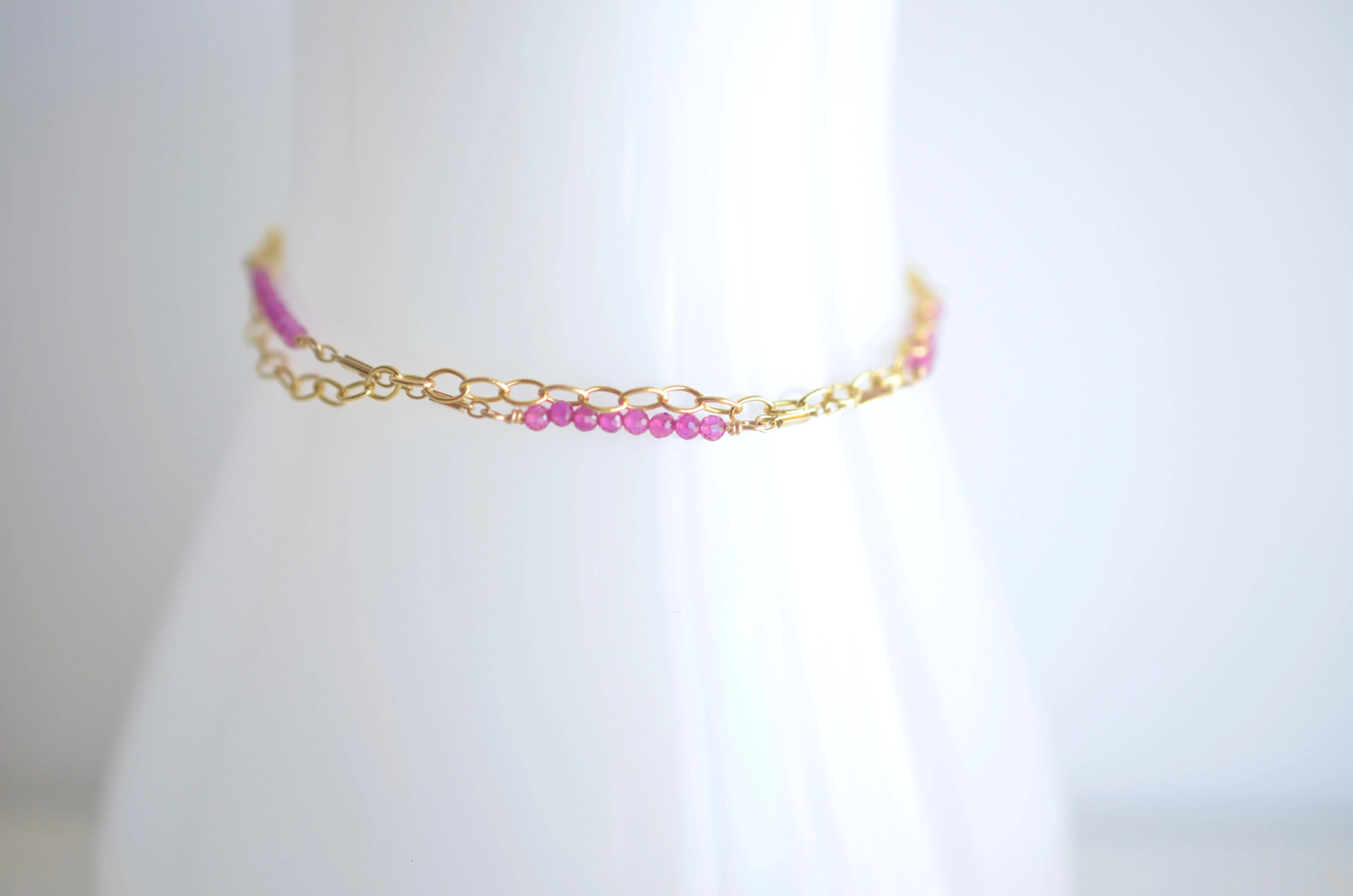 Piper -  Pink Agate, 14k Gold Filled Bracelet