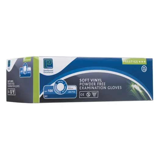Premier Soft Vinyl Powder Free Examination Gloves - Small - Box of 100